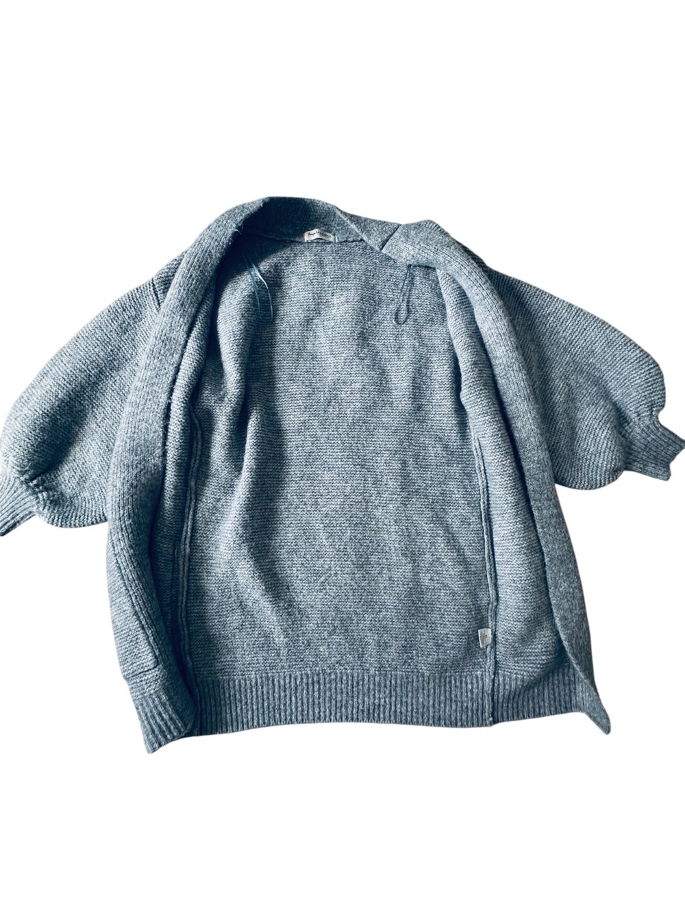 Impressions Boutique Dusty Blue Open-Front Knit Cardigan Puff Bubble Womens M/L - Picture 3 of 8